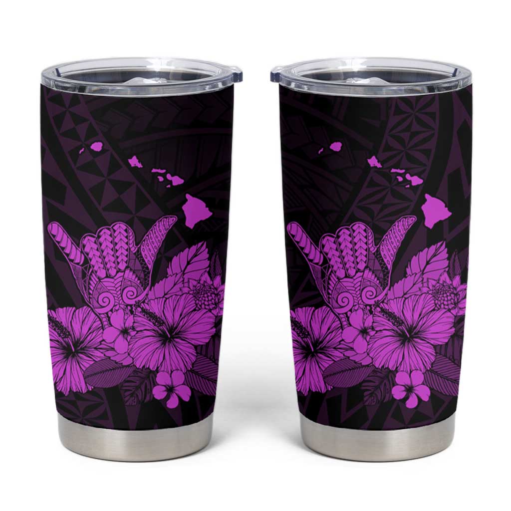 Purple Hawaiian Hibiscus Shaka Sign Tumbler Cup