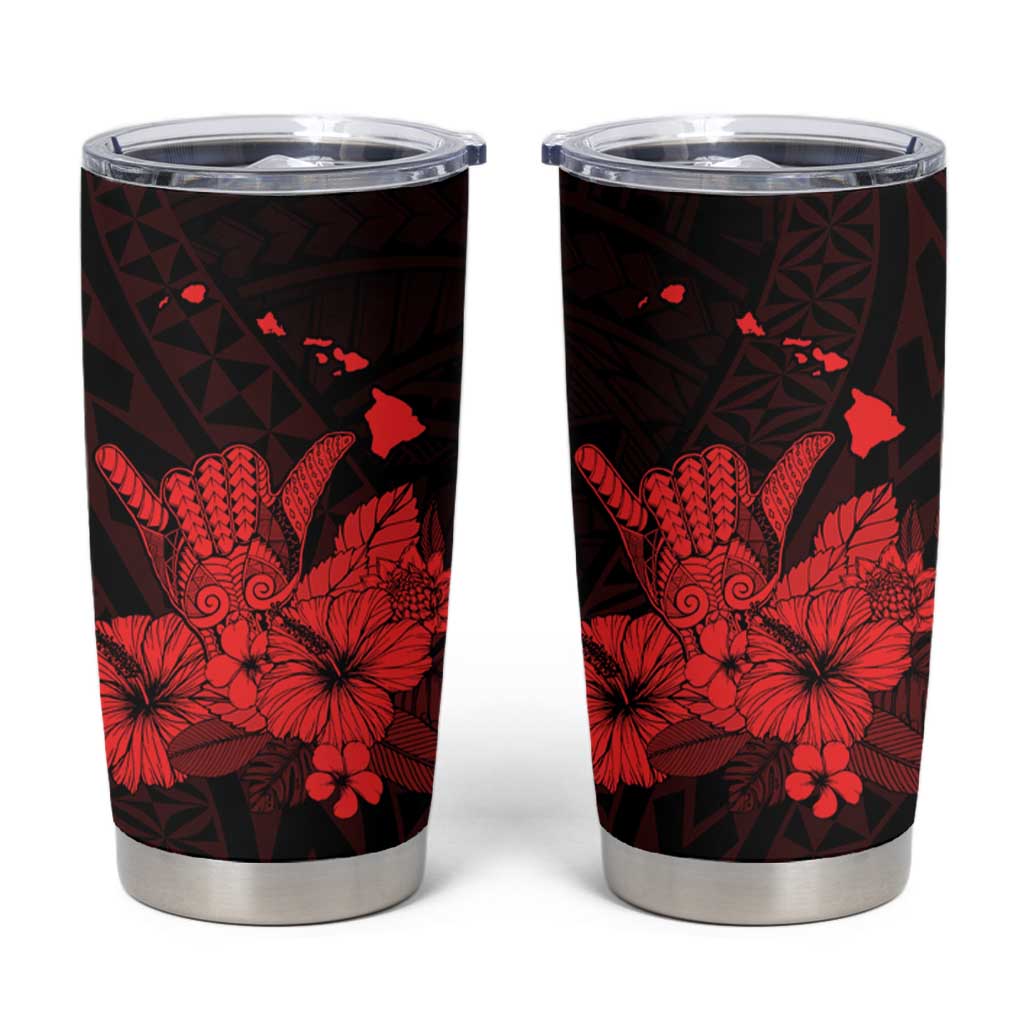 Red Hawaiian Hibiscus Shaka Sign Tumbler Cup