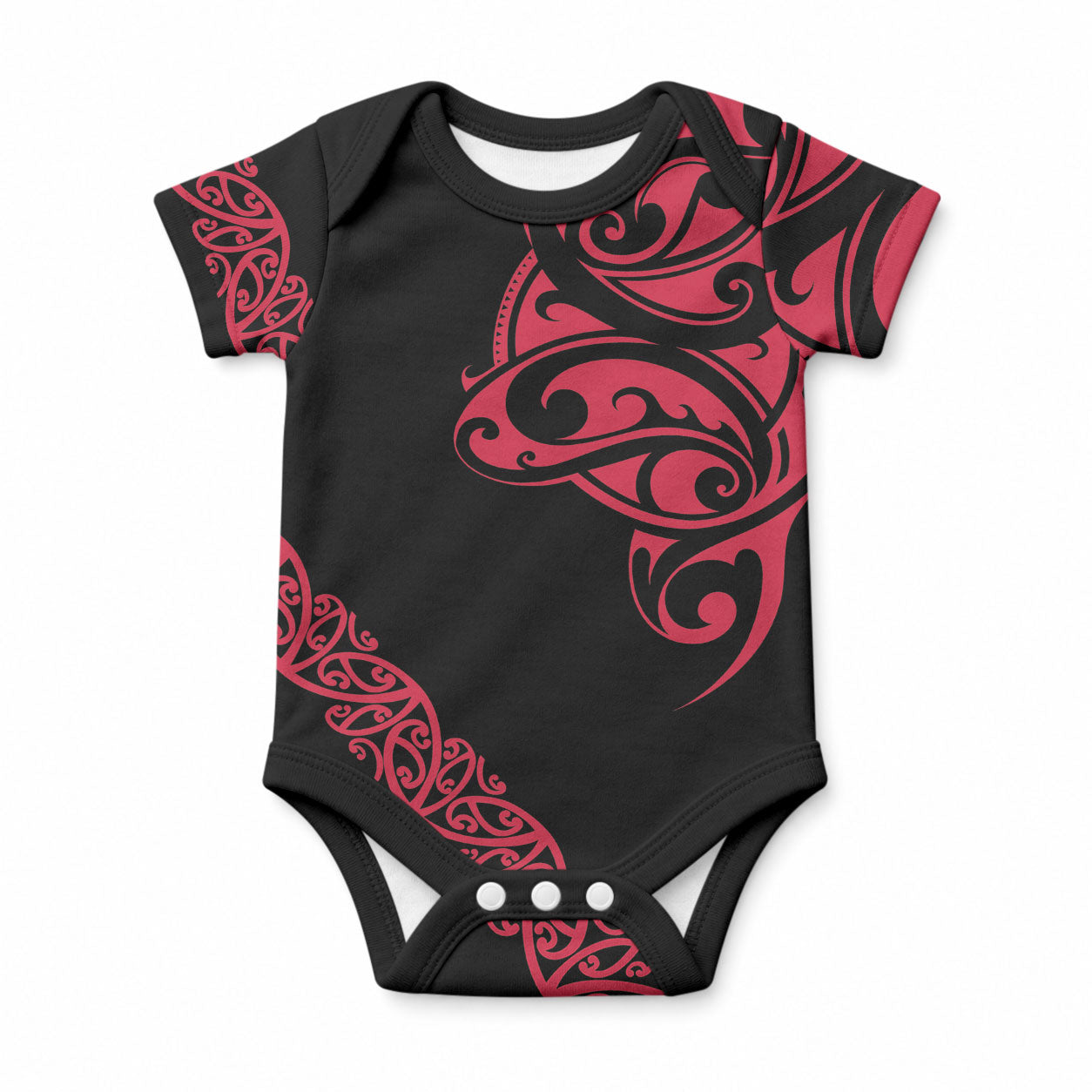All Black Maori Tribal Tattoo Personalised Baby Onesie Classic Red Polynesian Style