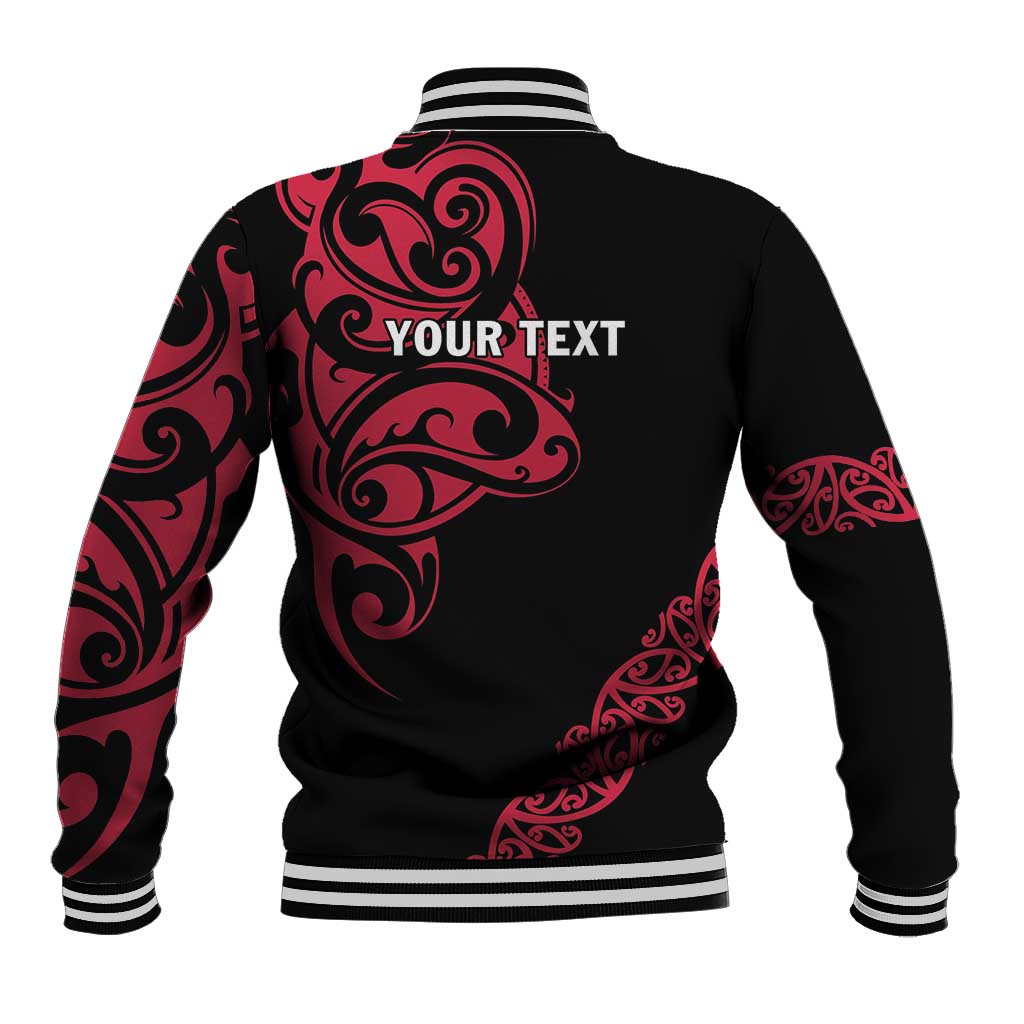 All Black Maori Tribal Tattoo Personalised Baseball Jacket Classic Red Polynesian Style - Polynesian Pride