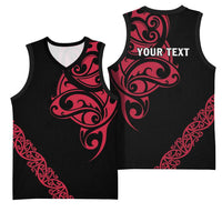 All Black Maori Tribal Tattoo Personalised Basketball Jersey Classic Red Polynesian Style - Polynesian Pride