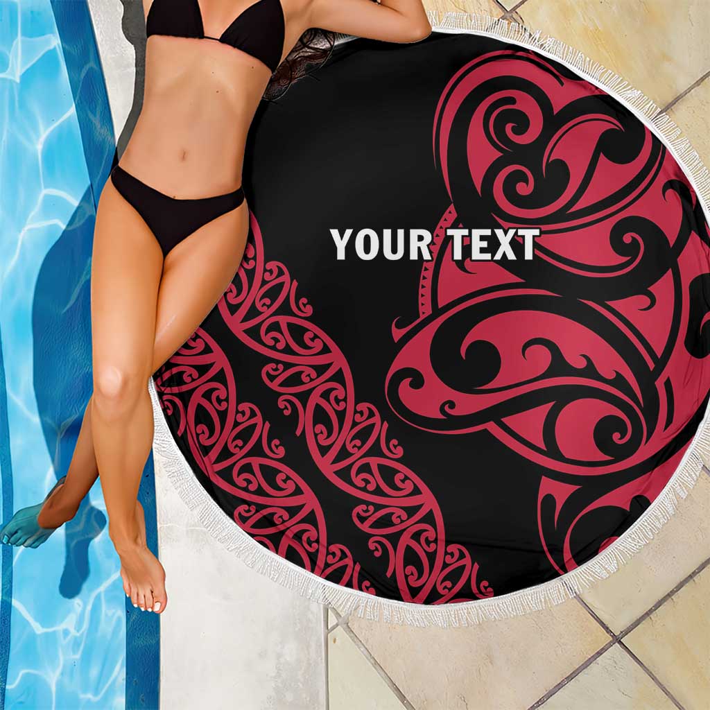 All Black Maori Tribal Tattoo Personalised Beach Blanket Classic Red Polynesian Style - Polynesian Pride