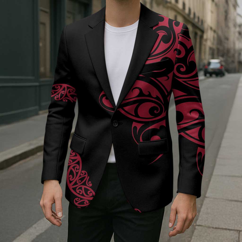 All Black Maori Tribal Tattoo Personalised Blazer Classic Red Polynesian Style LT9 - Polynesian Pride