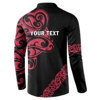 All Black Maori Tribal Tattoo Personalised Button Sweatshirt Classic Red Polynesian Style - Polynesian Pride