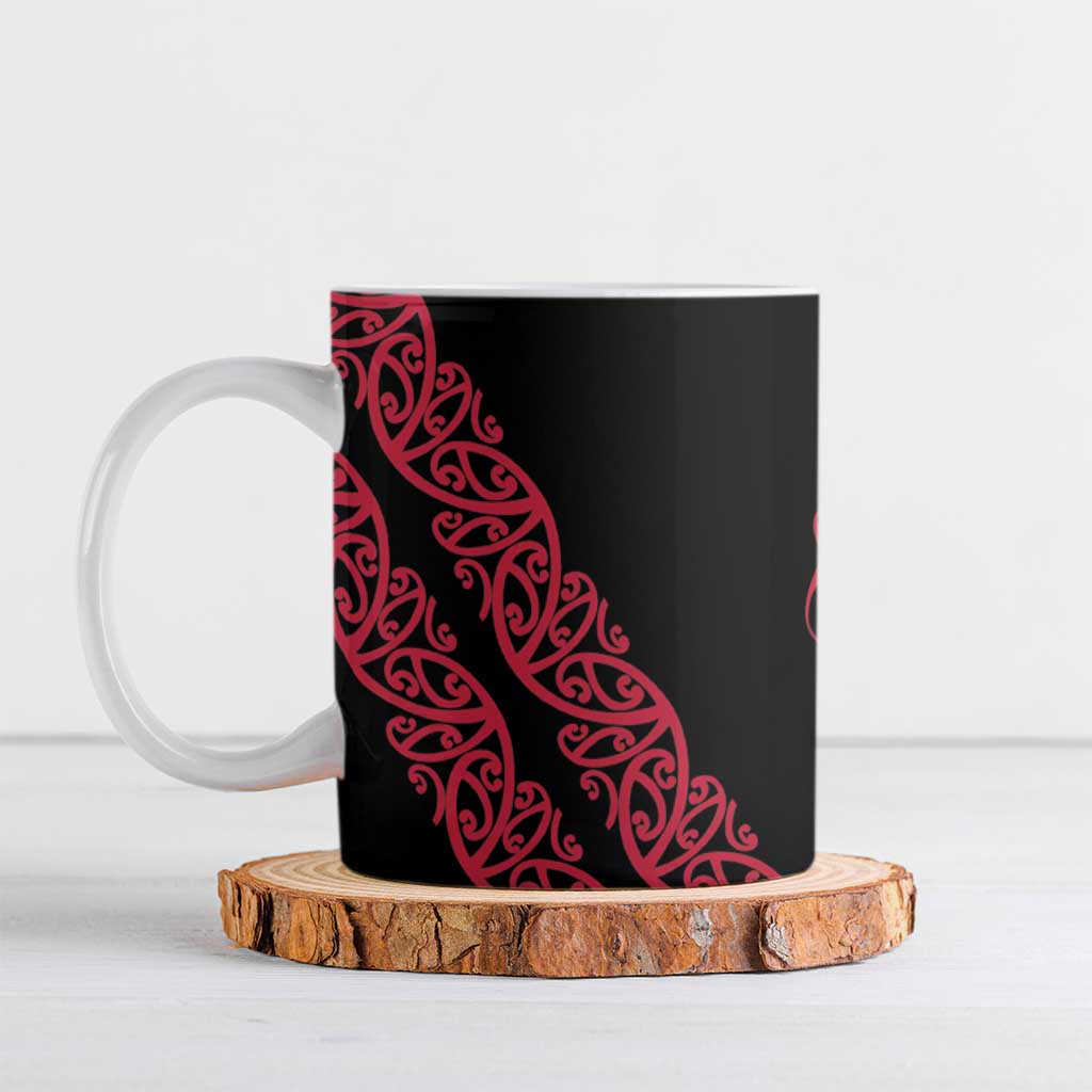 All Black Maori Tribal Tattoo Personalised Ceramic Mug Classic Red Polynesian Style - Polynesian Pride