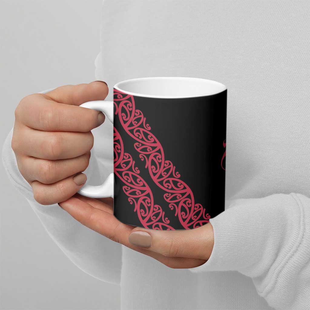 All Black Maori Tribal Tattoo Personalised Ceramic Mug Classic Red Polynesian Style - Polynesian Pride