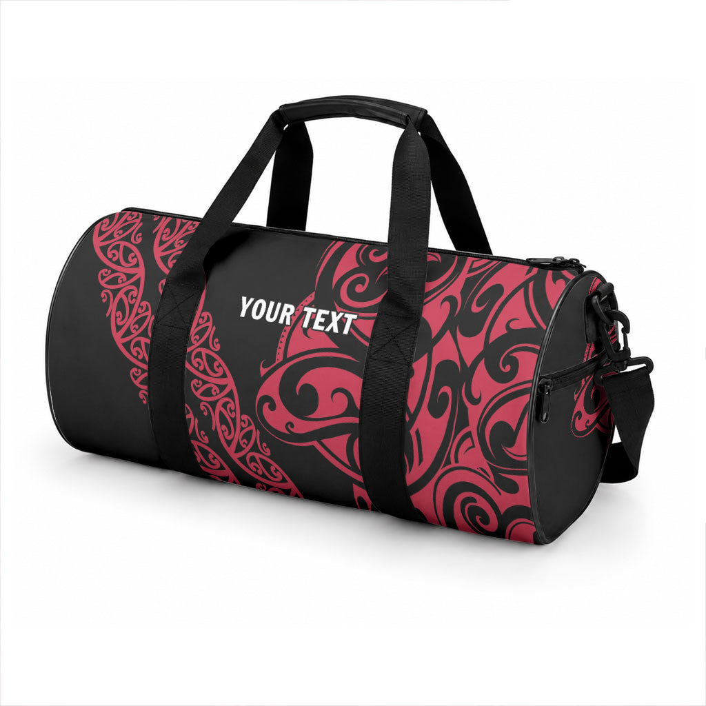 All Black Maori Tribal Tattoo Personalised Duffle Bag Classic Red Polynesian Style