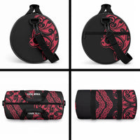 All Black Maori Tribal Tattoo Personalised Duffle Bag Classic Red Polynesian Style