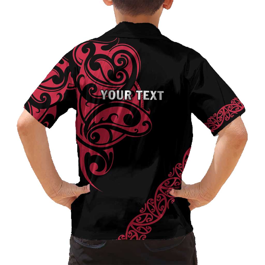 All Black Maori Tribal Tattoo Personalised Family Matching Off Shoulder Short Dress and Hawaiian Shirt Classic Red Polynesian Style LT9 - Polynesian Pride