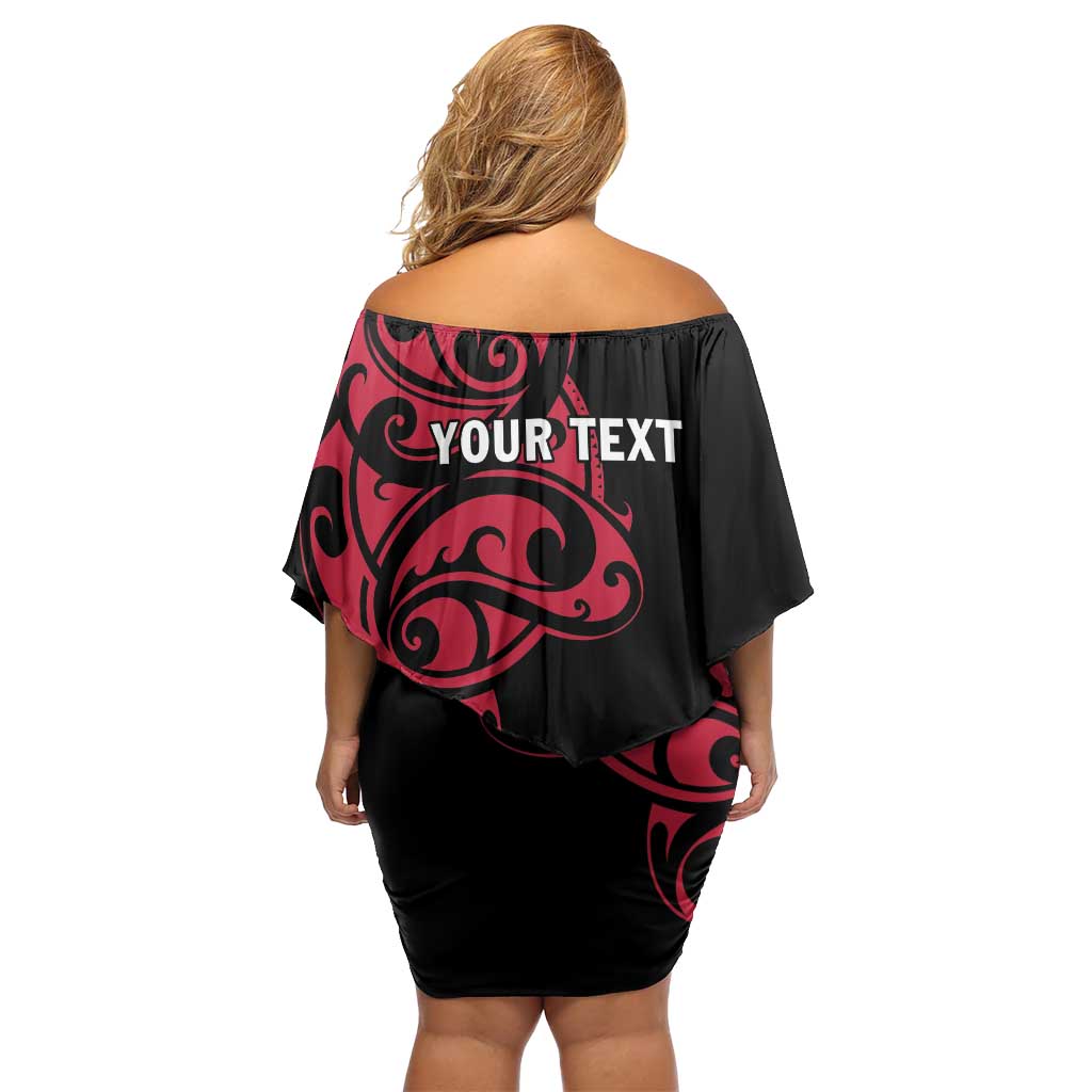 All Black Maori Tribal Tattoo Personalised Family Matching Off Shoulder Short Dress and Hawaiian Shirt Classic Red Polynesian Style LT9 - Polynesian Pride