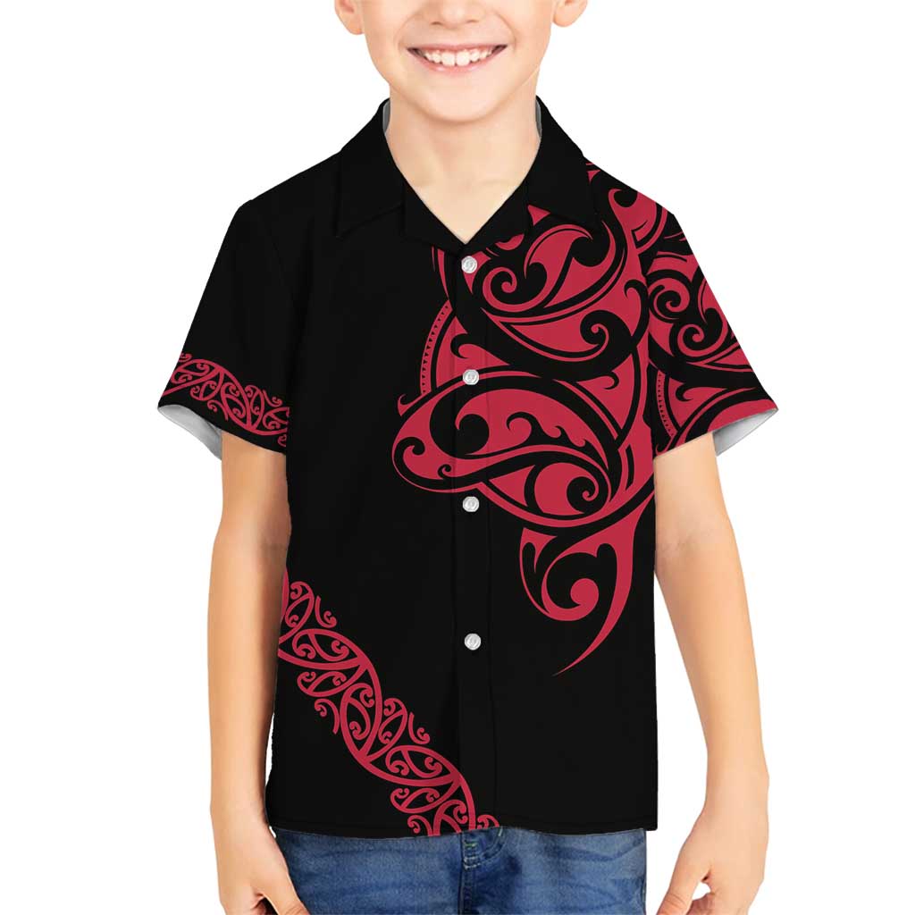 All Black Maori Tribal Tattoo Personalised Family Matching Puletasi and Hawaiian Shirt Classic Red Polynesian Style - Polynesian Pride