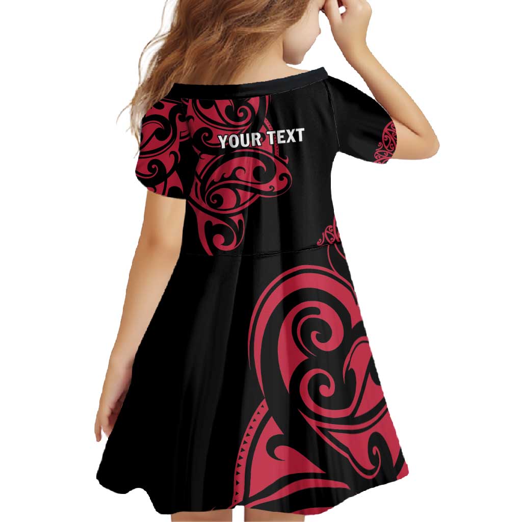 All Black Maori Tribal Tattoo Personalised Family Matching Short Sleeve Bodycon Dress and Hawaiian Shirt Classic Red Polynesian Style - Polynesian Pride