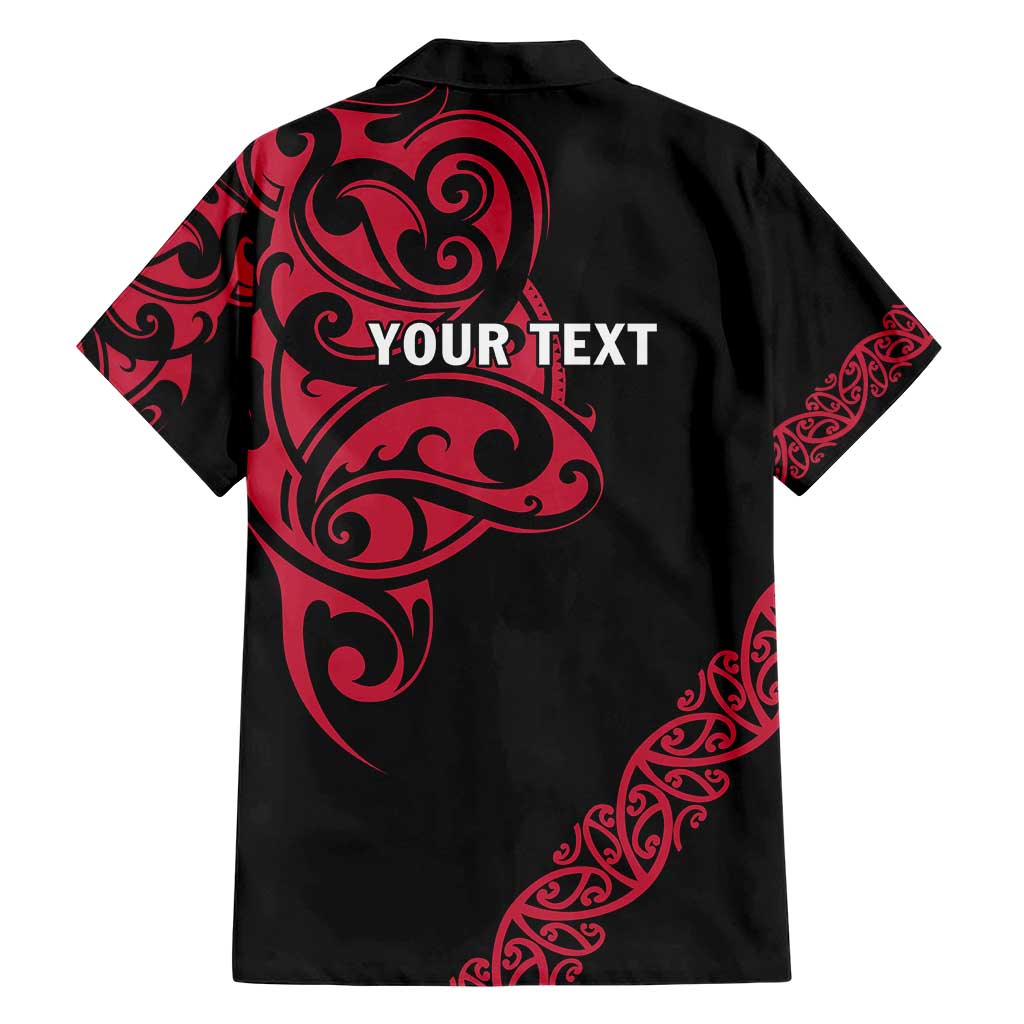 All Black Maori Tribal Tattoo Personalised Family Matching Short Sleeve Bodycon Dress and Hawaiian Shirt Classic Red Polynesian Style - Polynesian Pride