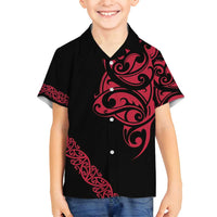 All Black Maori Tribal Tattoo Personalised Family Matching Tank Maxi Dress and Hawaiian Shirt Classic Red Polynesian Style - Polynesian Pride