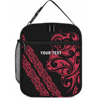 All Black Maori Tribal Tattoo Personalised Lunch Bag Classic Red Polynesian Style