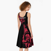 All Black Maori Tribal Tattoo Personalised Midi Dress Classic Red Polynesian Style - Polynesian Pride