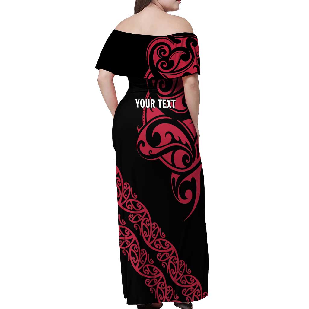 All Black Maori Tribal Tattoo Personalised Off Shoulder Maxi Dress Classic Red Polynesian Style - Polynesian Pride