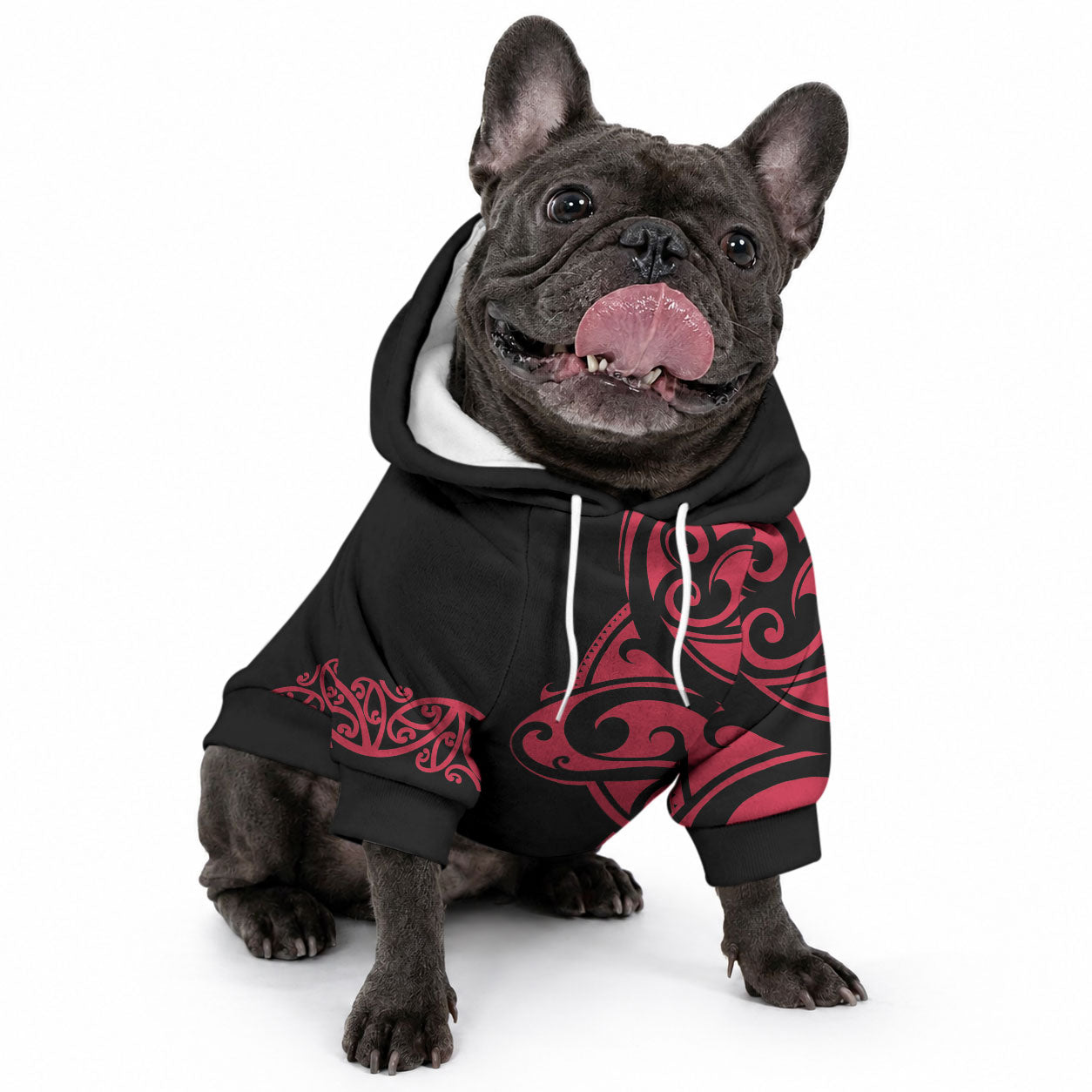 All Black Maori Tribal Tattoo Personalised Pet Hoodie Classic Red Polynesian Style