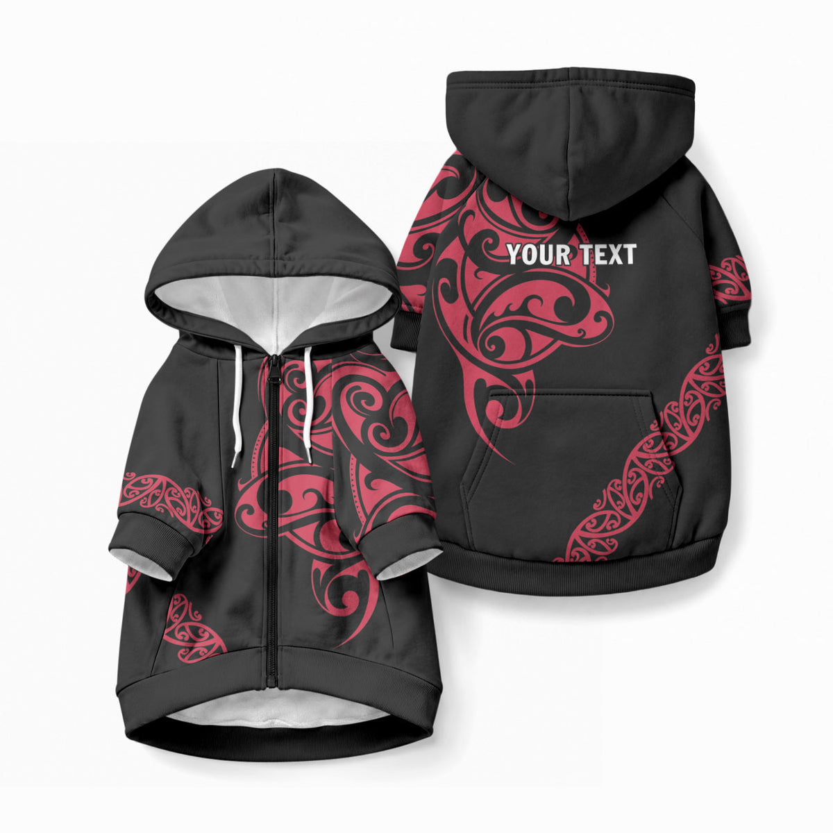 All Black Maori Tribal Tattoo Personalised Pet Hoodie Classic Red Polynesian Style