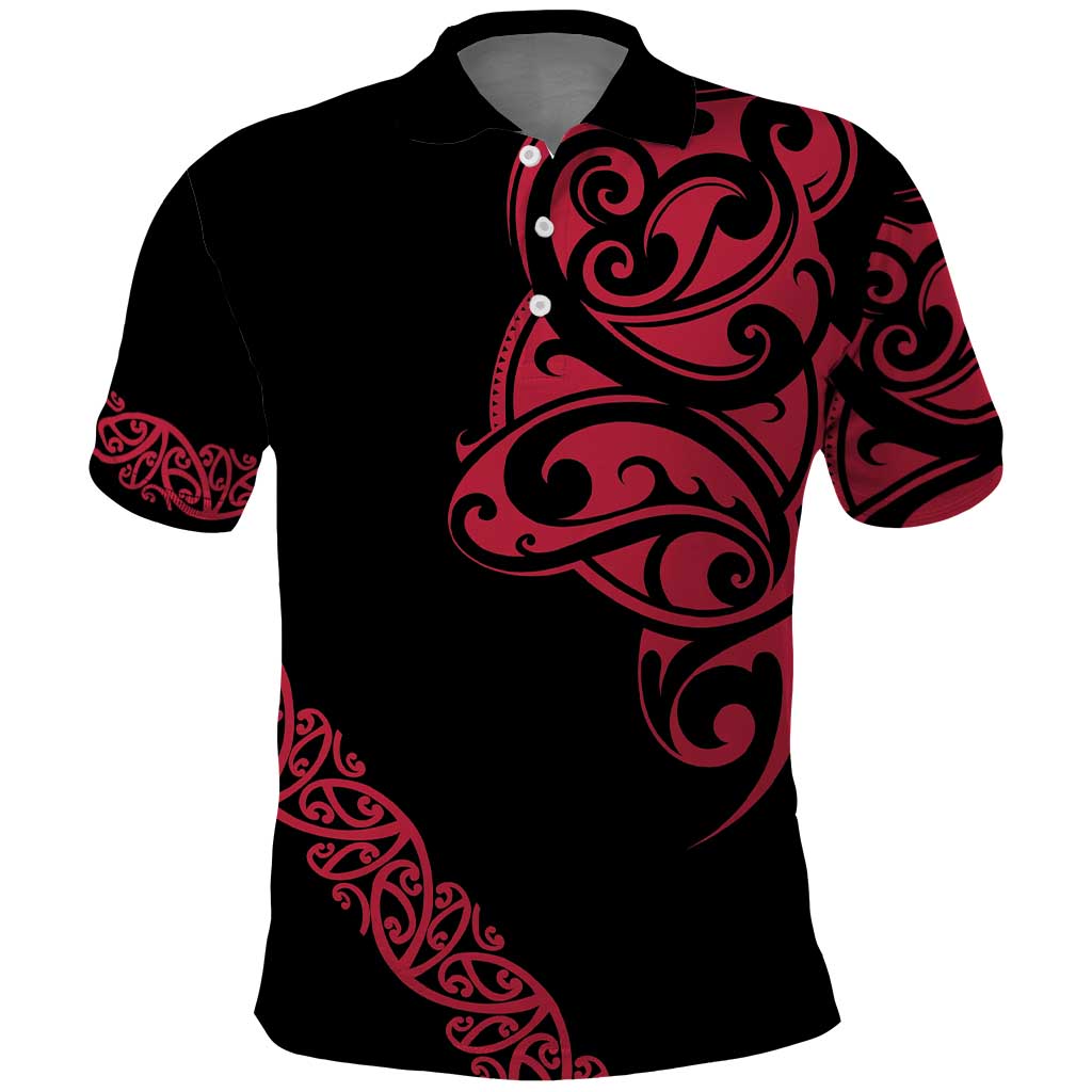 All Black Maori Tribal Tattoo Personalised Polo Shirt Classic Red Polynesian Style - Polynesian Pride