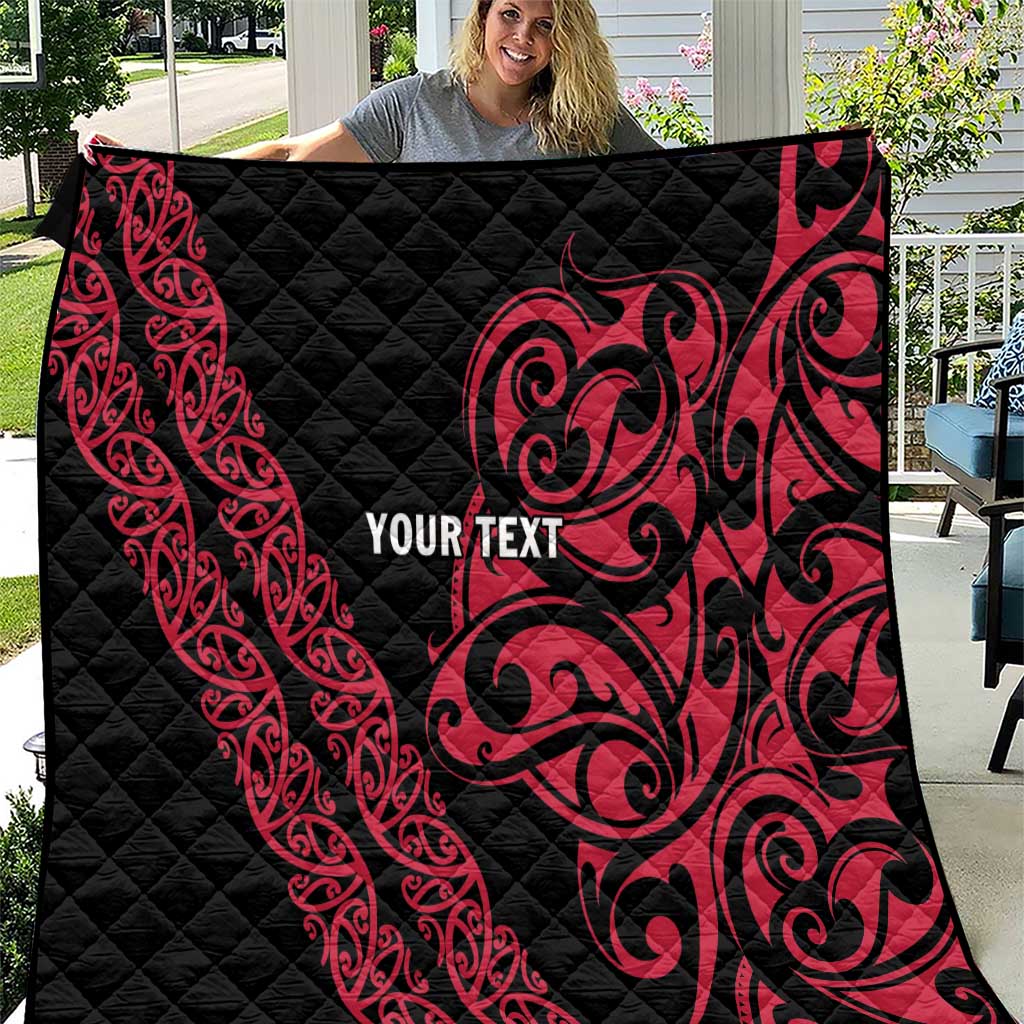 All Black Maori Tribal Tattoo Personalised Quilt Classic Red Polynesian Style - Polynesian Pride