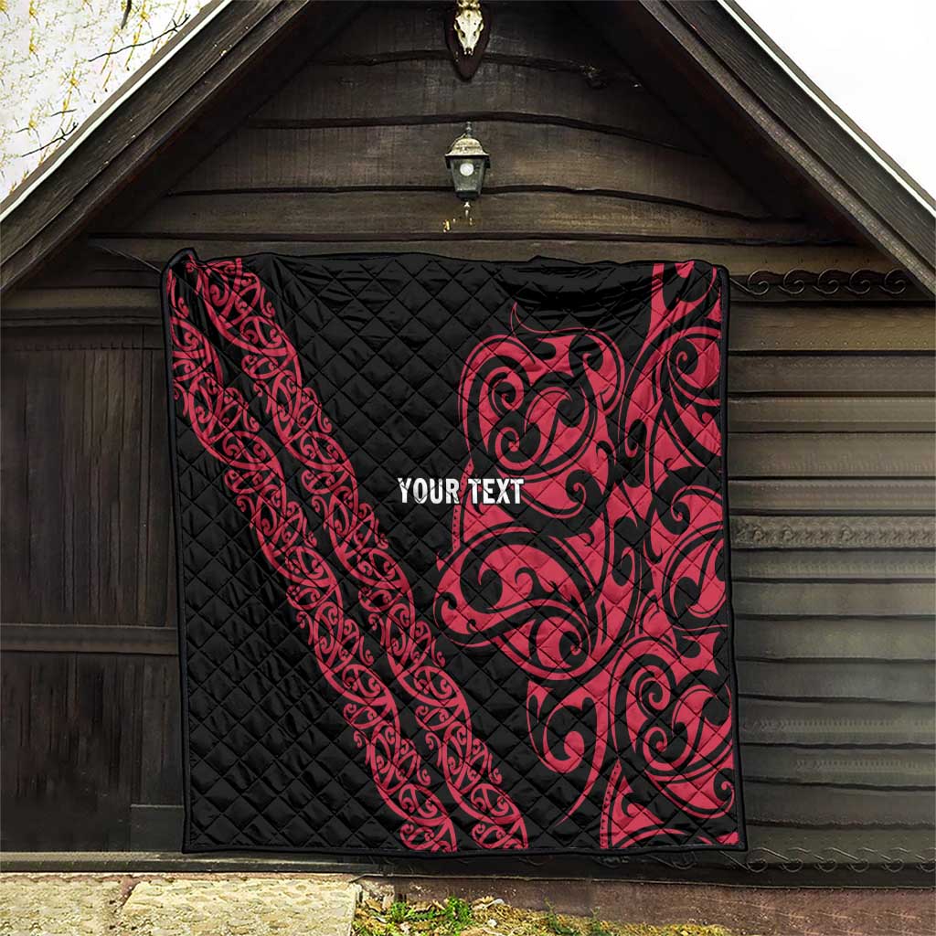 All Black Maori Tribal Tattoo Personalised Quilt Classic Red Polynesian Style - Polynesian Pride