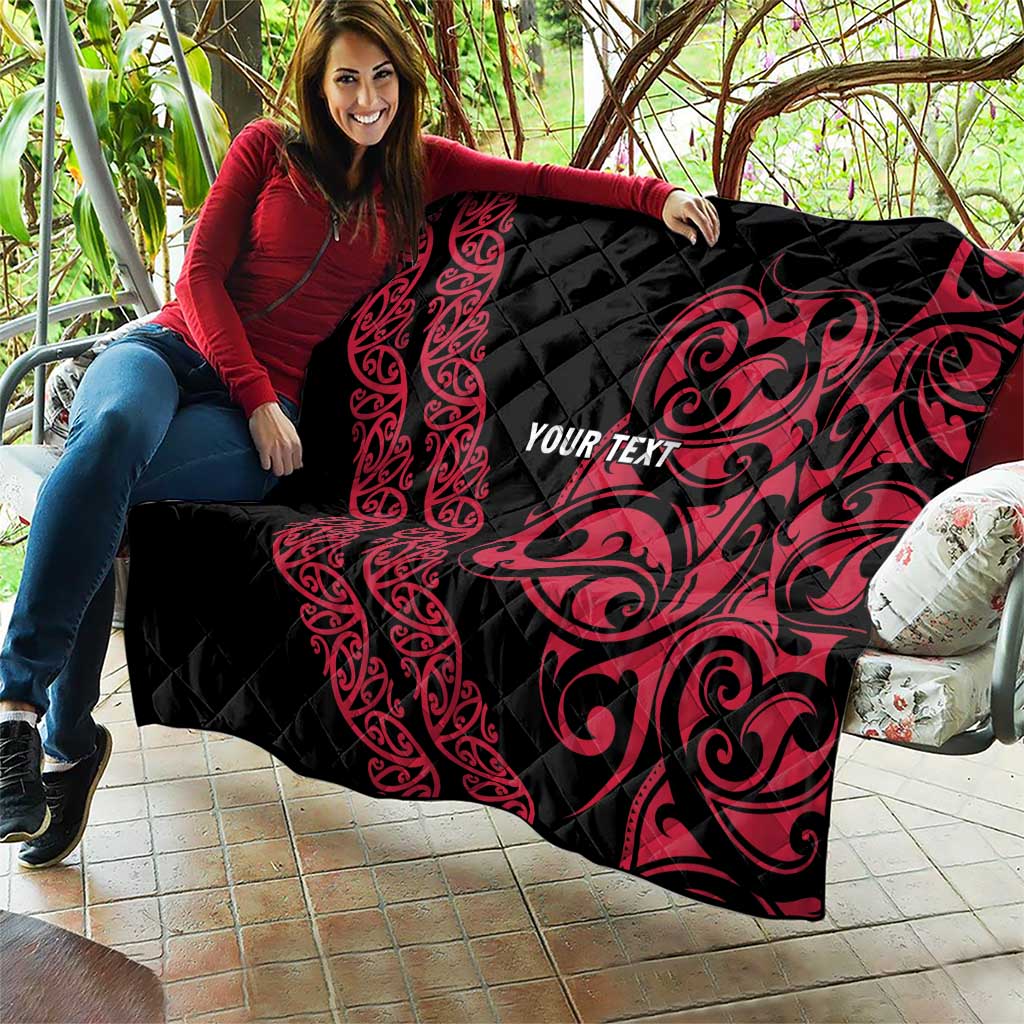 All Black Maori Tribal Tattoo Personalised Quilt Classic Red Polynesian Style - Polynesian Pride