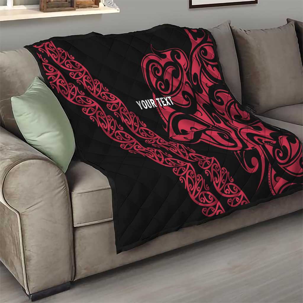 All Black Maori Tribal Tattoo Personalised Quilt Classic Red Polynesian Style - Polynesian Pride