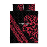 All Black Maori Tribal Tattoo Personalised Quilt Bed Set Classic Red Polynesian Style - Polynesian Pride