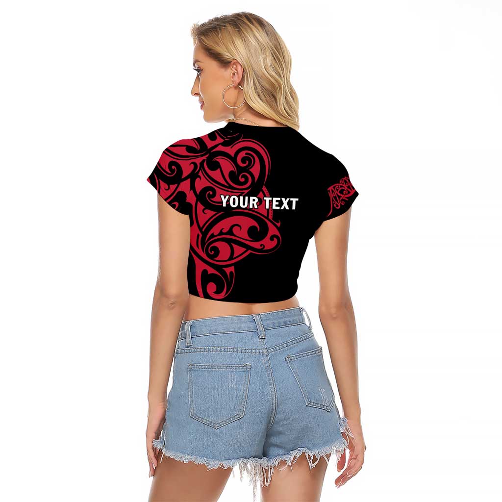 All Black Maori Tribal Tattoo Personalised Raglan Cropped T Shirt Classic Red Polynesian Style - Polynesian Pride
