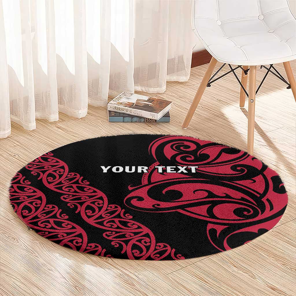 All Black Maori Tribal Tattoo Personalised Round Carpet Classic Red Polynesian Style - Polynesian Pride