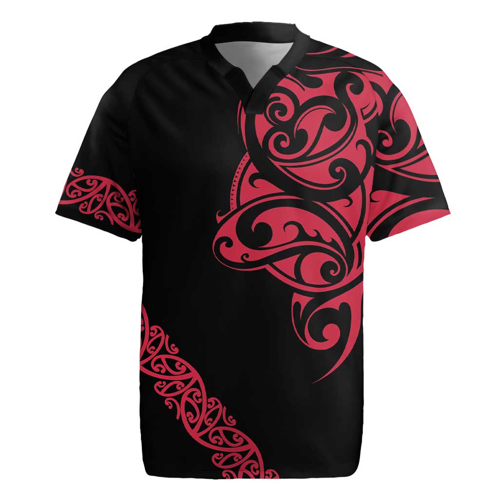All Black Maori Tribal Tattoo Personalised Rugby Jersey Classic Red Polynesian Style - Polynesian Pride