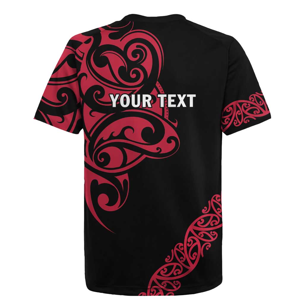 All Black Maori Tribal Tattoo Personalised Rugby Jersey Classic Red Polynesian Style - Polynesian Pride