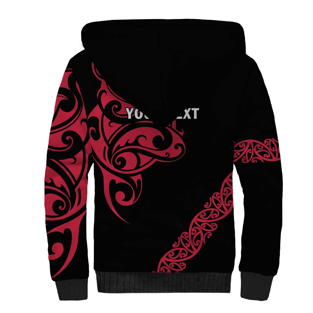 All Black Maori Tribal Tattoo Personalised Sherpa Hoodie Classic Red Polynesian Style LT9 - Polynesian Pride
