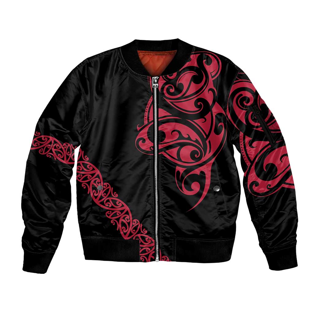 All Black Maori Tribal Tattoo Personalised Sleeve Zip Bomber Jacket Classic Red Polynesian Style LT9 Unisex Red - Polynesian Pride