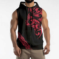All Black Maori Tribal Tattoo Personalised Sleeveless Zip Hoodie Classic Red Polynesian Style LT9 - Polynesian Pride