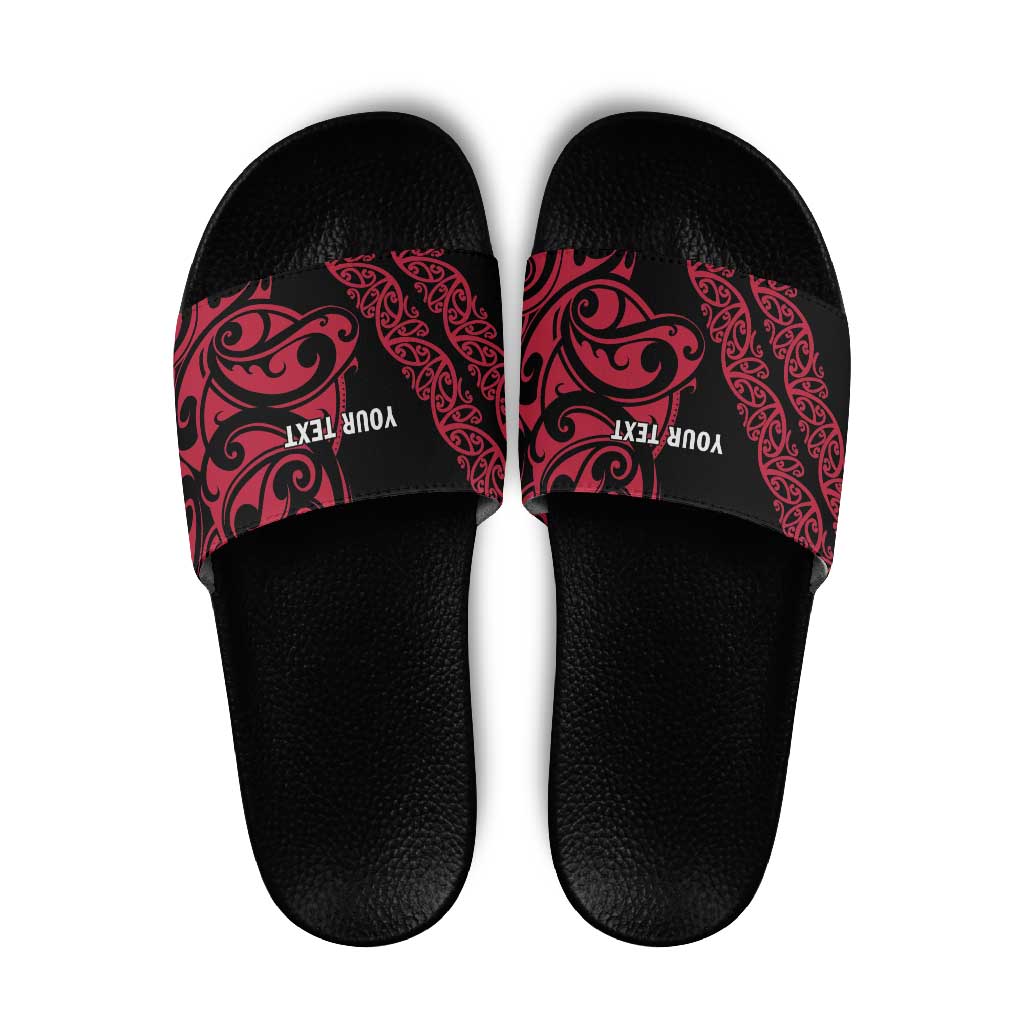 All Black Maori Tribal Tattoo Personalised Slide Sandals Classic Red Polynesian Style LT9 Red - Polynesian Pride