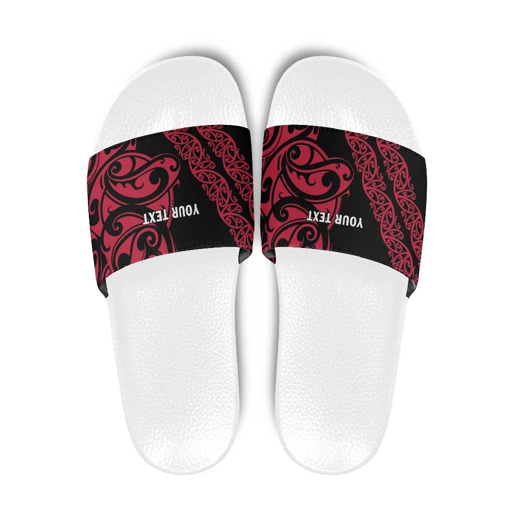 All Black Maori Tribal Tattoo Personalised Slide Sandals Classic Red Polynesian Style LT9 Red - Polynesian Pride