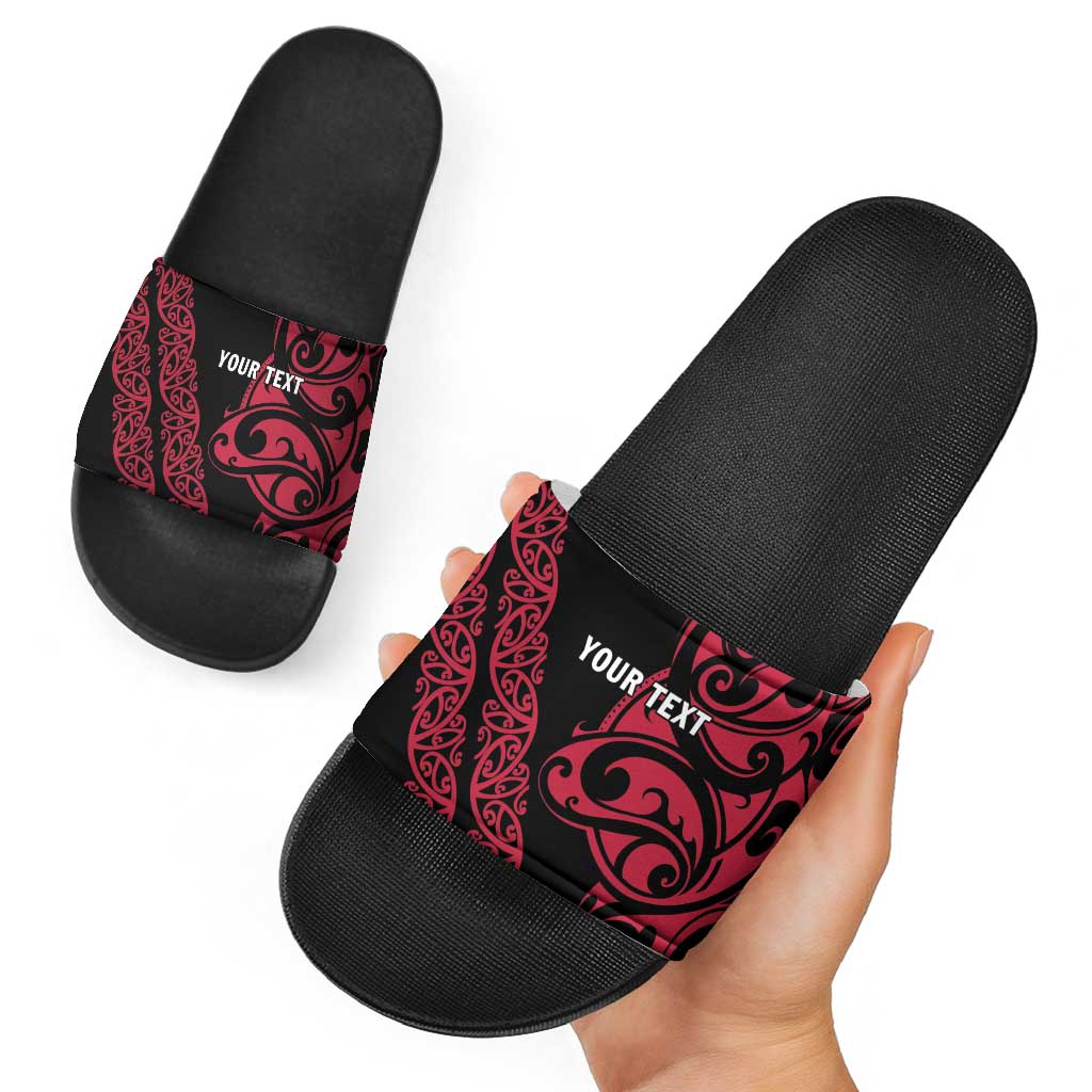 All Black Maori Tribal Tattoo Personalised Slide Sandals Classic Red Polynesian Style LT9 - Polynesian Pride