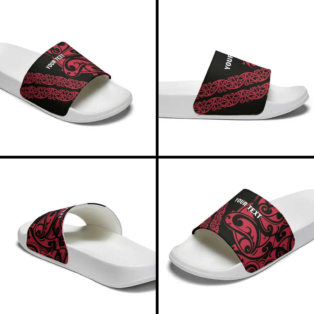All Black Maori Tribal Tattoo Personalised Slide Sandals Classic Red Polynesian Style LT9 - Polynesian Pride