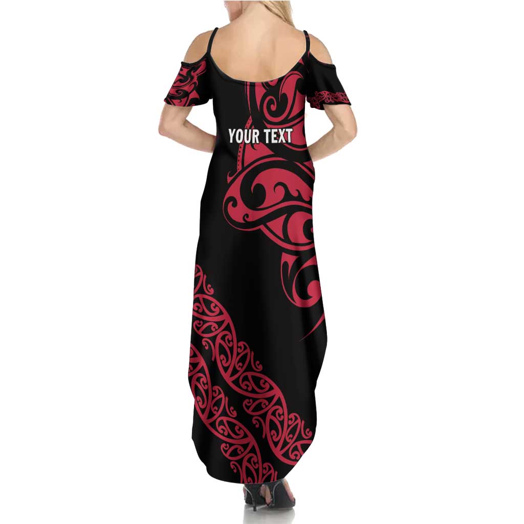 All Black Maori Tribal Tattoo Personalised Summer Maxi Dress Classic Red Polynesian Style - Polynesian Pride