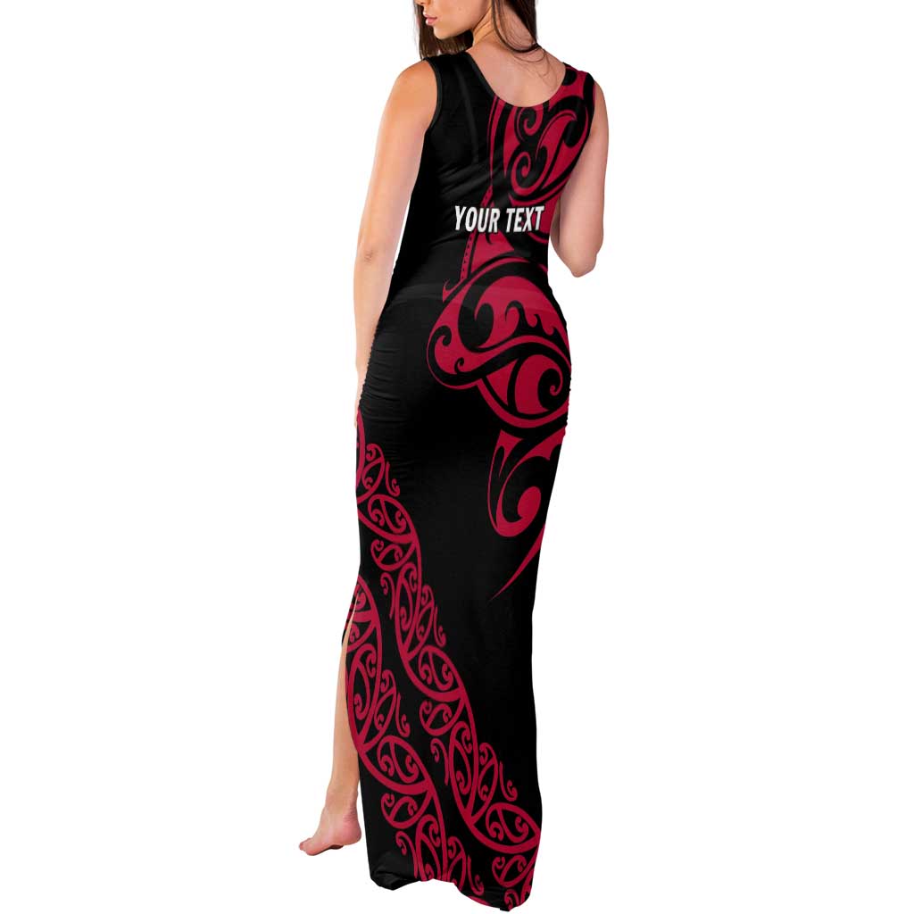 All Black Maori Tribal Tattoo Personalised Tank Maxi Dress Classic Red Polynesian Style - Polynesian Pride