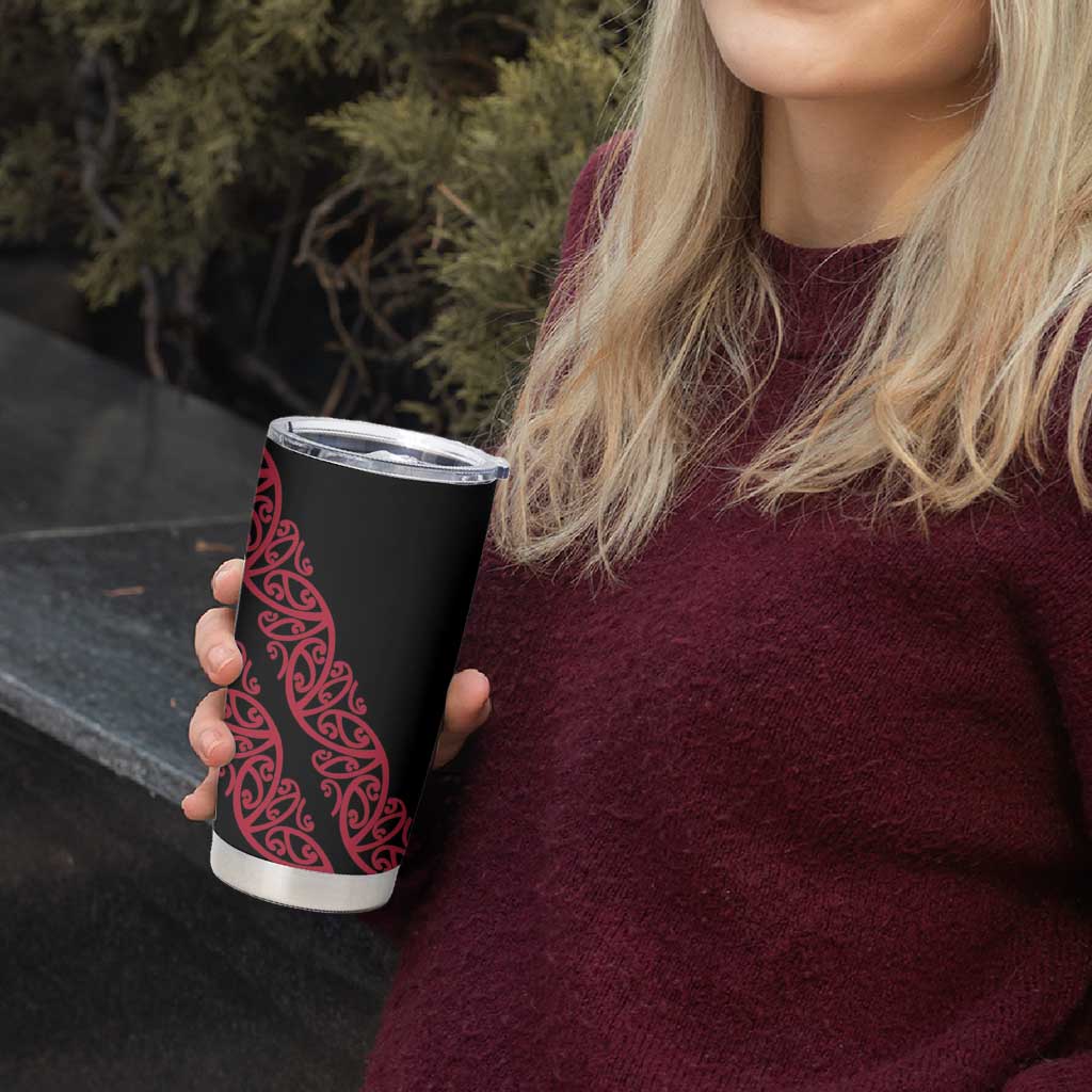 All Black Maori Tribal Tattoo Personalised Tumbler Cup Classic Red Polynesian Style - Polynesian Pride