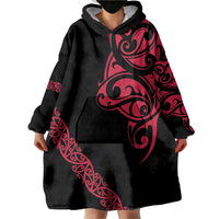 All Black Maori Tribal Tattoo Personalised Wearable Blanket Hoodie Classic Red Polynesian Style - Polynesian Pride