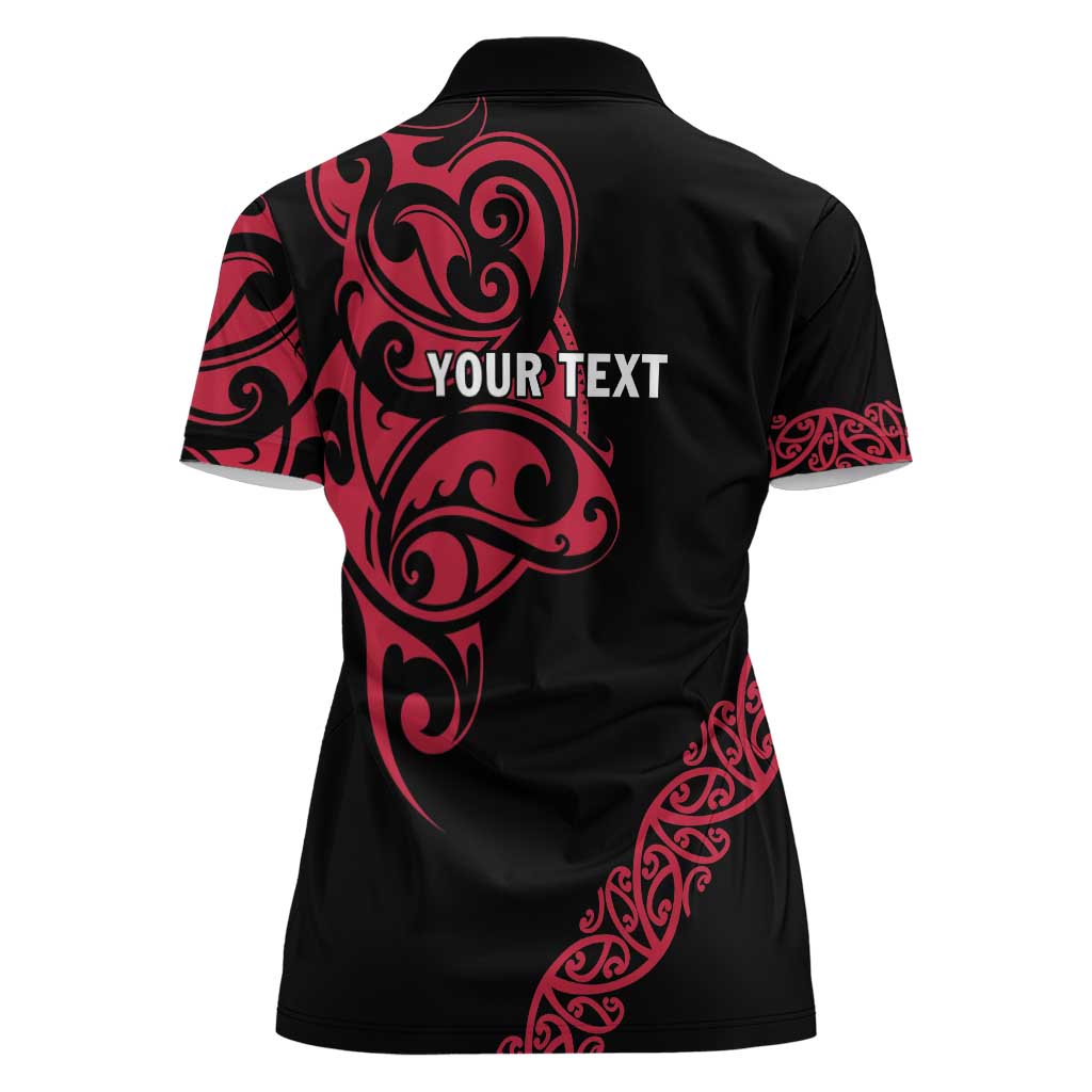 All Black Maori Tribal Tattoo Personalised Women Polo Shirt Classic Red Polynesian Style - Polynesian Pride