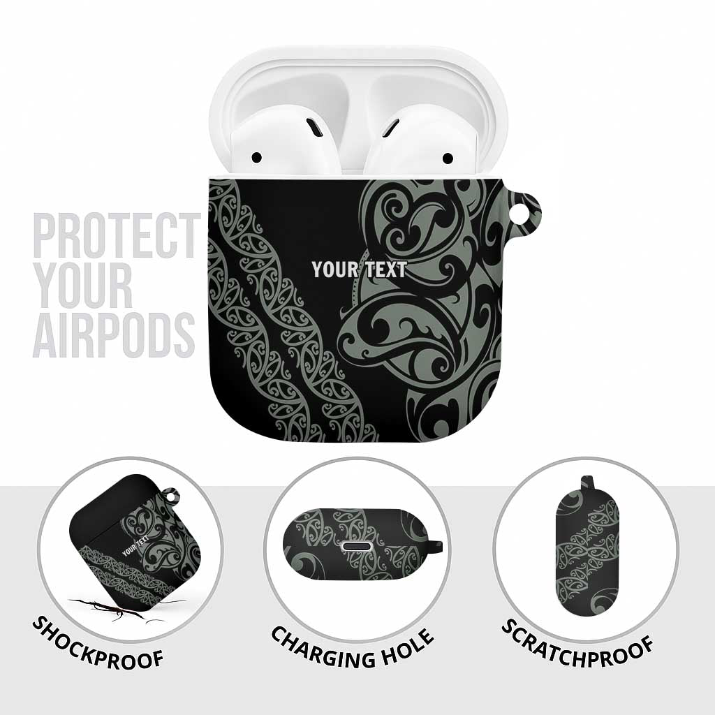 All Black Maori Tribal Tattoo Personalised AirPods Case Moss Green Polynesian Style - Polynesian Pride
