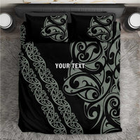 All Black Maori Tribal Tattoo Personalised Bedding Set Moss Green Polynesian Style - Polynesian Pride