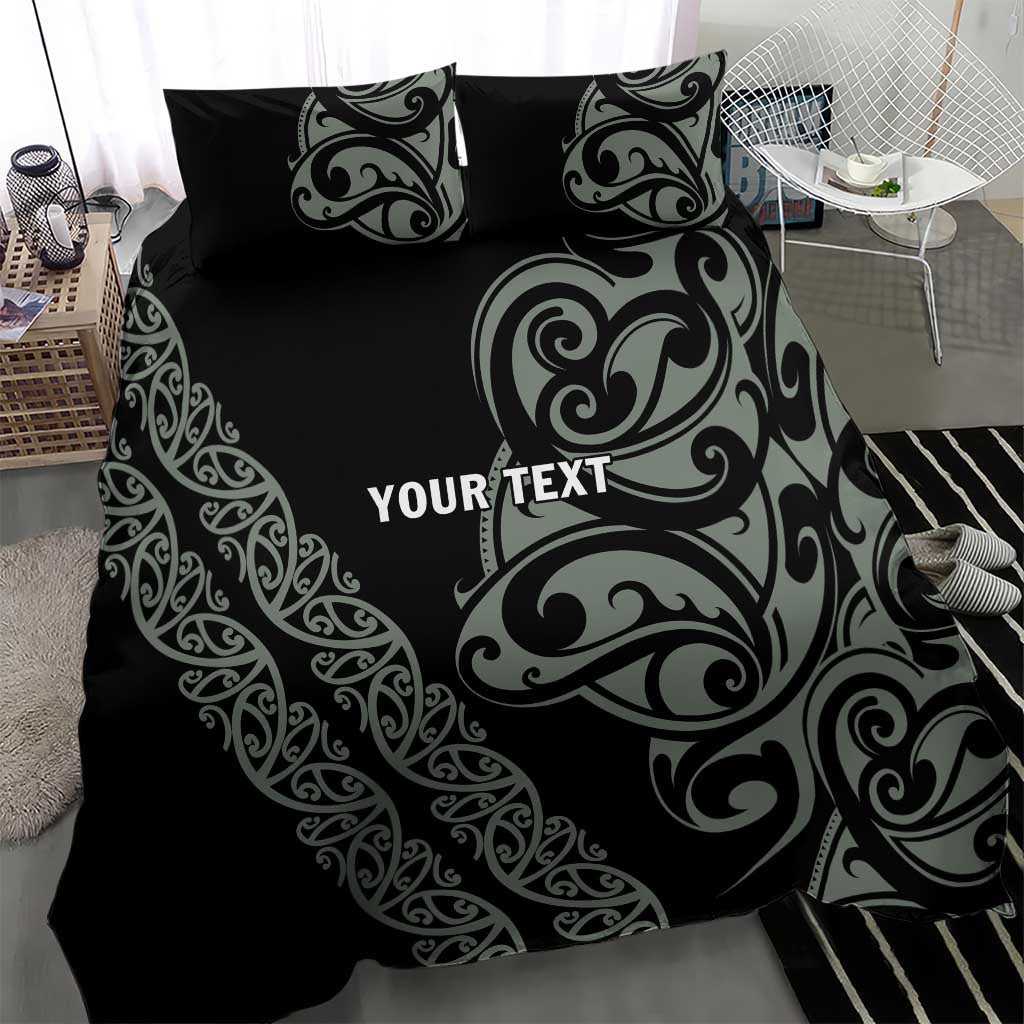 All Black Maori Tribal Tattoo Personalised Bedding Set Moss Green Polynesian Style - Polynesian Pride