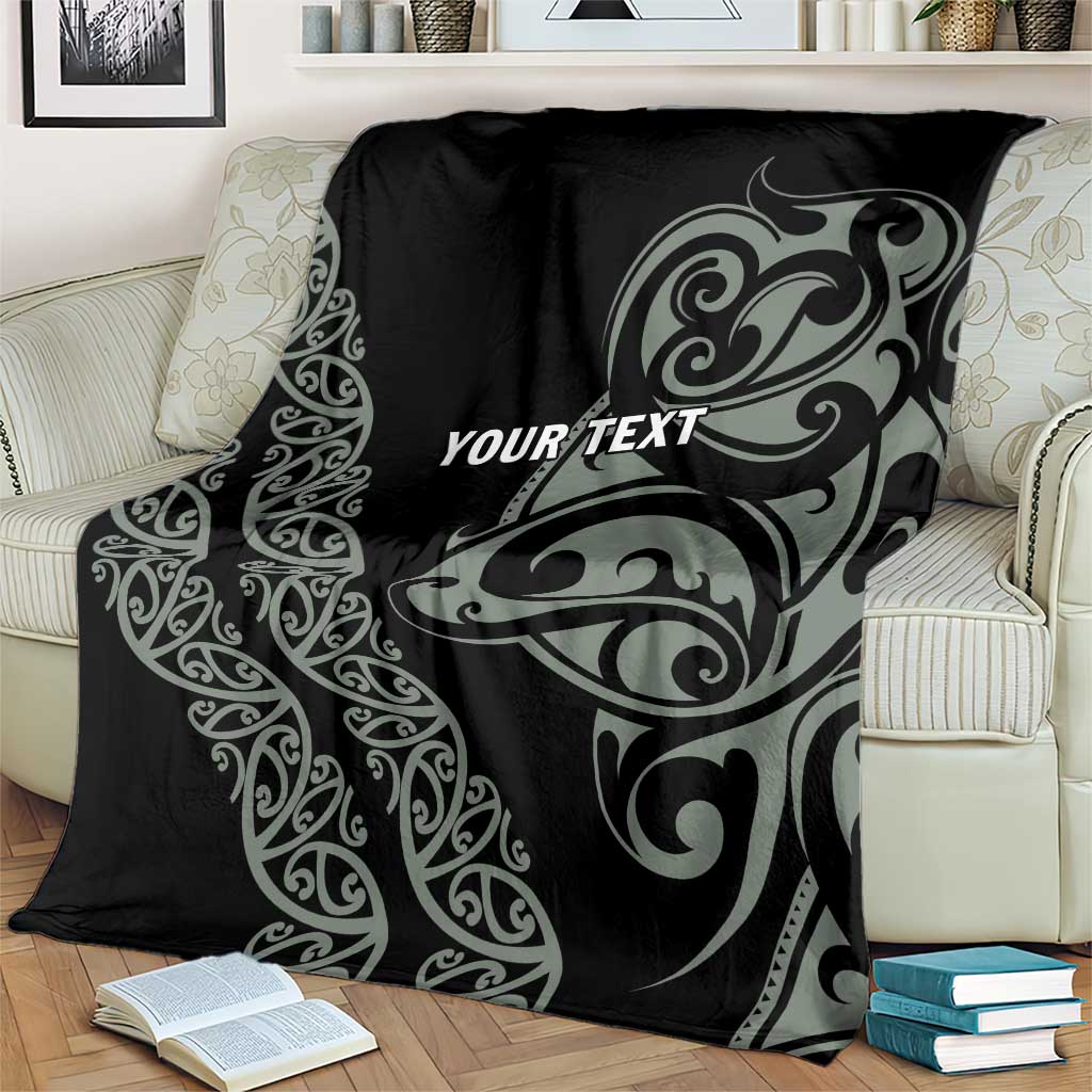 All Black Maori Tribal Tattoo Personalised Blanket Moss Green Polynesian Style - Polynesian Pride