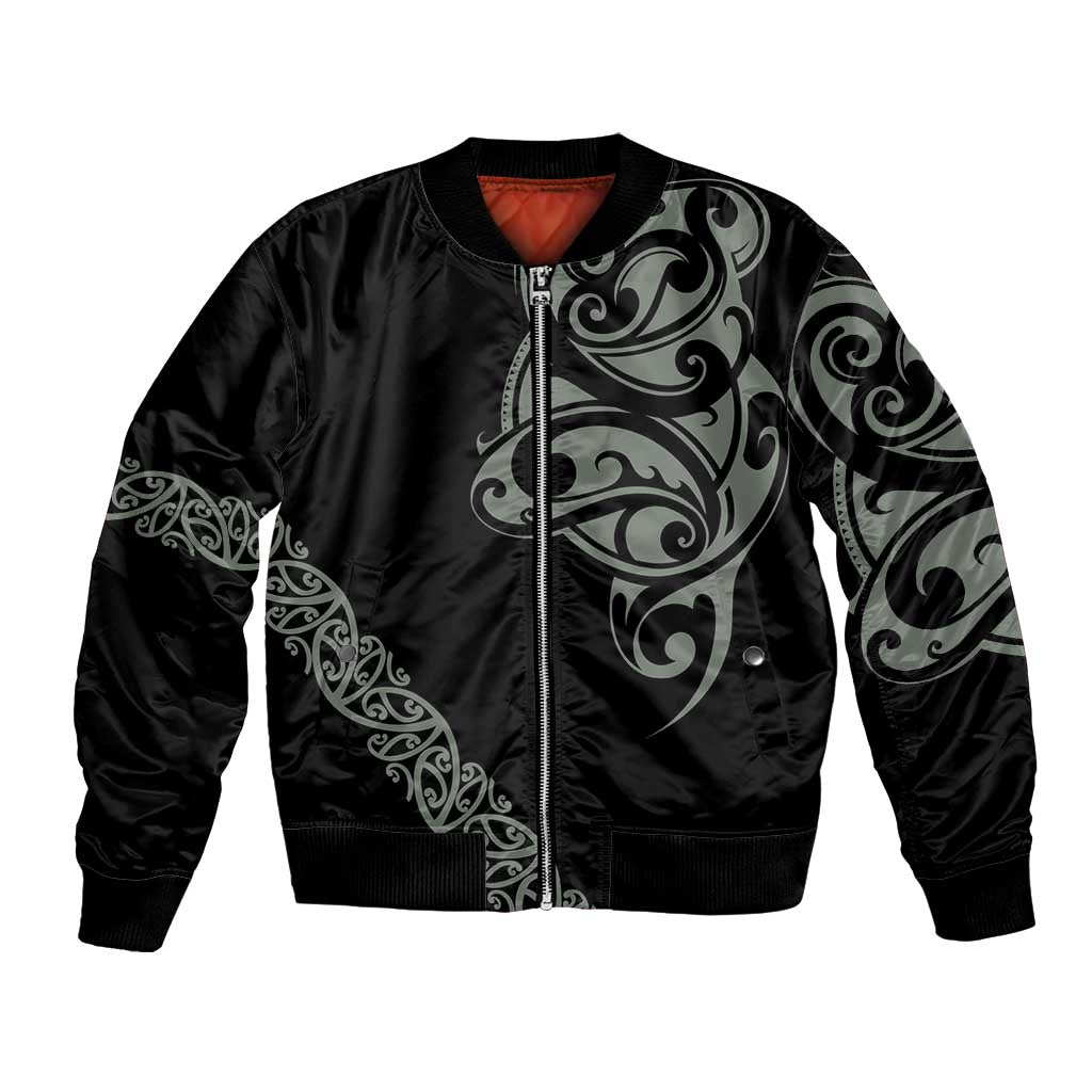 All Black Maori Tribal Tattoo Personalised Bomber Jacket Moss Green Polynesian Style - Polynesian Pride